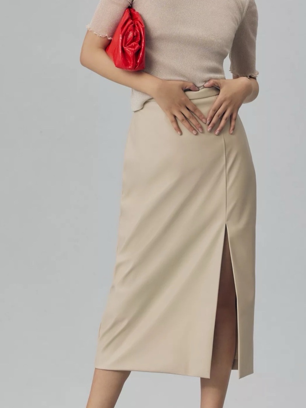 NWT Anthropologie Sunday in Brooklyn Faux Leather Side Slit Midi Pencil Skirt XL